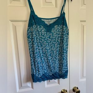 Lane Bryant blue with leaf pattern lace trim cami with adjustable straps. A000